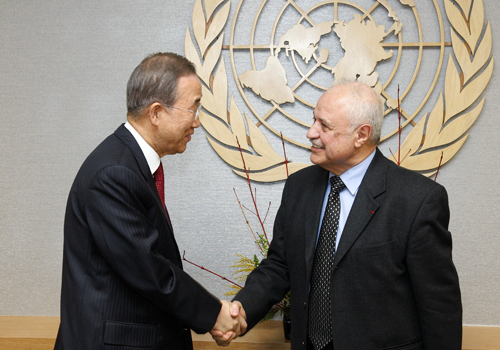 UN Secretary General Ban Ki- moon and Mr. Talal Abu-Ghazaleh at the UN headquarters in New York